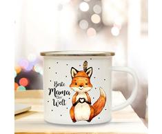 ilka parey wandtattoo-welt Emaille Becher Camping Tasse mit Fuchs & Spruch Beste Mama der Welt Kaffeetasse Geschenk Kaffeebecher eb73