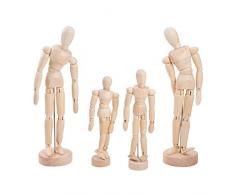 WANDIC Holz Puppe Dummkopf, 4 Stücke Holz Künstler Figur Puppe Modell für Skizze Holzkohle Home Office Schreibtisch Dekoration Kinderspielzeug Geschenk