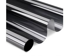 Spiegelfolie Fensterfolie selbsthaftend Sonnenschutzfolie Wärmeisolierung 99% Anti-UV Sichtschutz Fenster Dachfenster Folie für Haus Büro, 90 * 200CM Schwarz-Grau