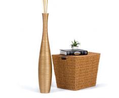 Leewadee Große Bodenvase für Dekozweige hohe Standvase Design Holzvase 90 cm, Mangoholz, Gold