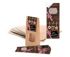 50 braune Blockbodenbeutel mit Fenster und Pergamineinlage (7 x 4 x 20,5 cm) und 50 Aufkleber Sticker Frohe Weihnachten mit Stroh-Schmuck zum liebenvollen Verpacken von Gebäck Pralinen Tee und kleinen Geschenken; 1a Qualität!