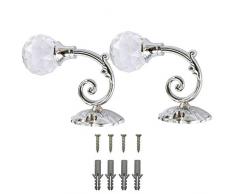 JUN-H 2 Stück Kugel Raffhalter Glaskugel Kristall Raffhaken Gardinenhaken Kleiderhaken Vorhanghalter Wandhaken （Silber）