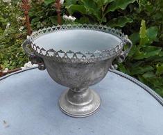 Deko-Impression Übertopf Amphore Pflanztopf Vase Pokal Kelch Eisen Antik-Silber-Patina