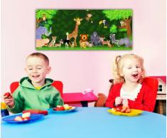 Leinwandbild Panorama Nr. 204 Urwaldparty 100x40cm, Keilrahmenbild, Bild auf Leinwand, Kinder Tiere Comic