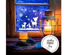Fensterbild Rehe & Hase Fensterdeko Winterlandschaft *wiederverwendbar* 38x22cm + Sterne & Schneeflocken für Kinder M2254 ilka parey wandtattoo-welt®