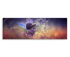 150x50cm Leinwandbild auf Keilrahmen Schmetterling Blume Wiese vintage grunge Wandbild auf Leinwand als Panorama