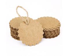 G2PLUS 100Stk. kraftpapier Etiketten Tags Geschenkanhänger Anhänger Etiketten mit Jute-Schnur 30 Meter (Spitze)