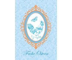 fioniony Osterkarte Frühlingsgrüße zu Ostern: Frohe Ostern Edle Ostergrußkarte (Glückwunschkarte/Klappgrußkarte/Grußkarte) in Türkis/Orange mit Hahn, Küken und Schmetterling (Mit Umschlag) (1)