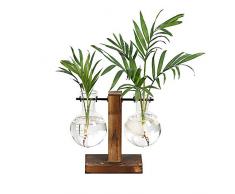 Magiin Deko Holz Halter mit Hydroponik Hängevase Glasvase Blumenvase Tischvase Dekovase Holz Halter (C)
