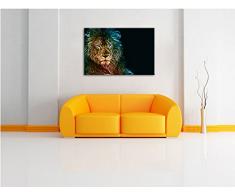 Dark Löwe, Natur, Afrika Bild auf Leinwand, XXL riesige Bilder fertig gerahmt mit Keilrahmen. Kunstdruck auf Wandbild mit Rahmen. Günstiger als Gemälde oder Ölbild, kein Poster oder Plakat , Format:120x80 cm