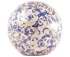 Esschert Design Dekokugel, Gartenkugel aus Keramik in blau-weiß, Größe L, Ø ca. 18 cm