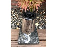 Grabvase aus Edelstahl 23cm x 12cm inklusive Granitsockel Impala- eckig 20cm x 20cm x 5cm Edelstahlvase Friedhofsvase Elegant Grabvase aus Edelstahl mit Sockel