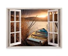 murando - 3D WANDILLUSION 140x100 cm Wandbild - Fototapete - Poster XXL - Fensterblick - Vlies Leinwand - Panorama Bilder - Dekoration - Meer Strand Dünen