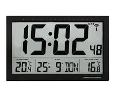 TFA Dostmann Digitale XL-Funkuhr, mit Außen-und Innentemperatur, Wanduhr, gut ablesbar, schwarz, 60.4510