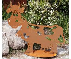 Rostalgie Edelrost Kuh mit Glocke 46x50cm, inkl. Herz 8x6cm Tierfigur Bauernhof Garten Dekoration