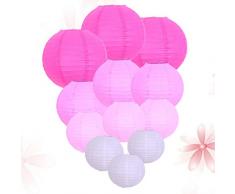 TOYANDONA 12Pcs Papierlaternen Chinesische / Japanische Papier Hängende Dekorationen Kugellaternen Lampen für Hauptdekoration Rosa