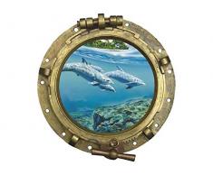GRAZDesign Wandtattoo Bullauge Meer Insel - Maritime Dekoration Fliesentattoos Delfine - Fliesenbilder Bad Badezimmer WC Unterwasser / 32x30cm