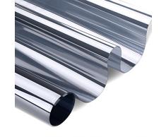 Fensterfolie Spiegelfolie selbsthaftend Sichtschutzfolie Außen und Innen Sonnenschutzfolie Fenster Folie für Haus Büro, 90 * 200CM Hell-Silber