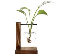 Cozyhoma Glas-Waage zum Aufhängen von Blumenzwiebeln, Blumenvase, Hydrokulturen, Büro, Schreibtisch, Hochzeit, Dekoration, mit Retro-Holzständer, zum Aufhängen, für den Schreibtisch, holz