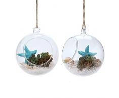 T4U 15cm Glasvase zum Anfhängen 2er-Set, Hängende Glaskugeln Pflanzgefäße für Sukkulenten und Kakteen, Luftpflanzen Halter Teelichthalter…