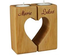 Teelicht Paar - Holz Herz - für verliebte Paare - Geschenke für Hochzeit, Hochzeitstag und Jahrestag (Erle geölt)