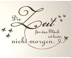 timalo® Wandtattoo fürs Wohnzimmer Spruch Die Zeit für das Glück ist heute, nicht morgen | 75010-schwarz-58x38