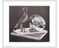 Germanposters MC Escher Poster Kunstdruck Bild Stilleben mit Kugel im Alu Rahmen in Champagne 61x71cm