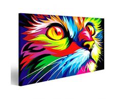 Bild Bilder auf Leinwand Bunte Katze Banksy Moderne Kunst Abstrakt Wandbild, Poster, Leinwandbild JZN