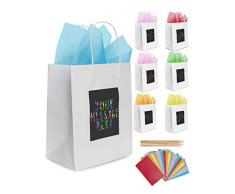 7 weiße Geschenktüten aus Papier mit Seidenpapier Purple Ladybug Novelty | Papiertragetaschen 19x24x12 cm individuell zu gestalten | Robuste Geschenkverpackung, Papiertaschen für Geburtstage u. v. m.