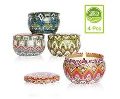 Sinicyder Aroma Kerze Set, 4 Stück 100% Natürliche Sojabohnenöl Kerzen, 4 Verschiedene Duftkerzen Geschenk - Bergamotte/Rose/Jasmin/Vanille - für Aromatherapie, Hochzeiten, Party und Weihnachten