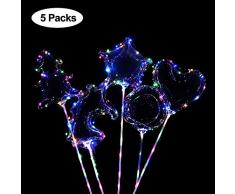 Sinicyder LED Leucht Luftballon, 5 Stück Bunte LED Ballons mit Stern/Herzform/Weihnachtsbaum/Einhorn/Rund, Perfekt für Party Dekorative, Geburtstag, Hochzeit, Weihnachten, Valentinstag (Farbe)