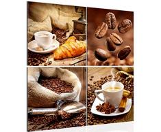 Bilder Küche Kaffee Wandbild 80 x 80 cm Vlies - Leinwand Bild XXL Format Wandbilder Wohnzimmer Wohnung Deko Kunstdrucke Braun 4 Teilig - MADE IN GERMANY - Fertig zum Aufhängen 504143a
