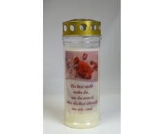 Grablichtkerze Rose, Du bist nicht mehr ... Brenndauer ca. 7 Tage, 20x7cm - 3741 - Grabkerze mit Motiv und Spruch - Qualitäts-Grablicht mit Deckel