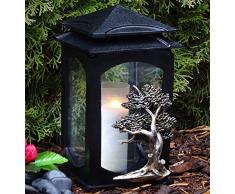 ♥ Grablaterne Grablampe Lebensbaum Baum des Lebens Massiv Schwarz incl. Grabkerze Grabdekoration Grablaterne Grablicht Grabschmuck Grableuchte Laterne
