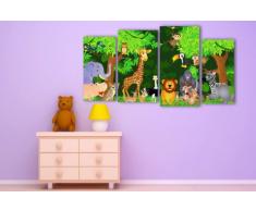 Leinwandbild Animals LW66 Wandbild, Bild auf Leinwand, 4 Teile, 180x100cm, Kunstdruck Canvas, XXL Bilder, Keilrahmenbild, fertig aufgespannt, Bild, Holzrahmen, Dschungel, Kinder, Tiere,