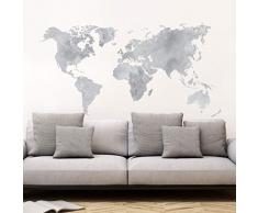 wall-art K&L Wandtattoo, Wandsticker Aquarell Weltkarte (grau) - Verschiedene Größen - 3707 (160x82 cm)