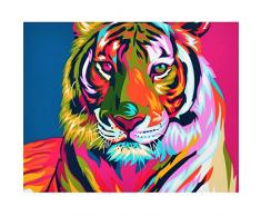 NATUCE Malen Nach Zahlen DIY Ölgemälde für Kinder Erwachsene Anfänger, DIY Malen Nach Zahlen Vorgedruckt Leinwand-Ölgemälde Geschenk Kits Home Haus Dekor - Bunter Tiger 40*50 cm (Ohne Rahmen)