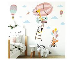 Little Deco Aufkleber Tiere im Zeppelin Fuchs auf Fahrrad I 124 x 84 cm (BxH) I Lachs Grau Rosa Wandbilder Wandtattoo Kinderzimmer Kinder Wandsticker Tiere DL208-15+16