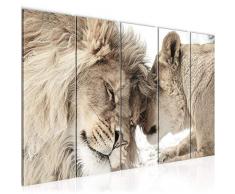 Bilder Löwen Liebe Wandbild 200 x 80 cm - 5 Teilig Vlies - Leinwand Bild XXL Format Wandbilder Wohnzimmer Wohnung Deko Kunstdrucke Beige - MADE IN GERMANY - Fertig zum Aufhängen 002155b