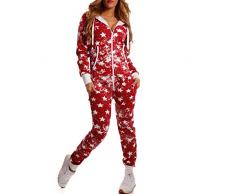 Jumpsuit Strampler Ganzkörperanzug Overall Sternen Weihnachtssterne Kuschelig Warm (S, Weinrot ( A))