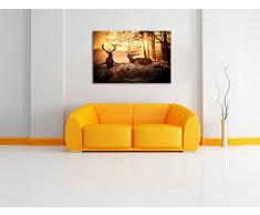 Hirsch Rivalen kämpfen Format: 60x40 auf Leinwand, XXL riesige Bilder fertig gerahmt mit Keilrahmen, Kunstdruck auf Wandbild mit Rahmen, günstiger als Gemälde oder Ölbild, kein Poster oder Plakat