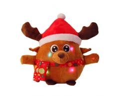 YeahiBaby Elch singendes Spielzeug mit Licht, Weihnachtsfigur aus Plüsch (mit Knopfbatterie)