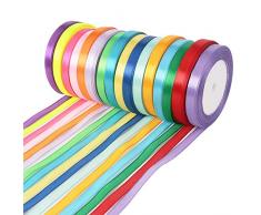 Wtrcsv Satinband 16 Stück (1cm/10mm Breit), 22.8m/Stück, Geschenkband Geschenkbänder Satinbänder Satin Band Bänder Schleifenband Stoffband, 16 Farben (Blau Rot Rosa Lila Dunkelblau Gelb Orange.)