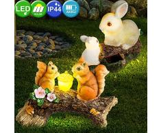 2er Set LED Außen Solar Figuren Deko Lampen Hasen Eichhörnchen Hof Akku Leuchten