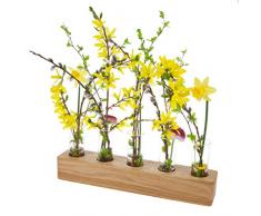 Blumenvase mit Reagenzglas aus Holz | Design Vase Glas Blume Blumen Ständer Massivholz | klein modern als Tischdeko Deko Dekoration Geschenk Gestell Natur Tischvase (Eiche - 30cm - 5er)