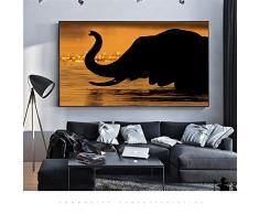 OLGKJ Kunstdruck Afrika Elefant Tierlandschaft Ölgemälde auf Leinwand Wandbild für Wohnzimmer 50 x 70 cm ohne Rahmen