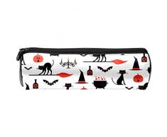 Schüler-Federmäppchen aus Leder, Zylinder-Federmäppchen, rund, Kürbis, Kerzen, Festival, Büro, Schreibwaren, Multifunktionstasche mit Reißverschluss für Jungen Mädchen Herren Damen