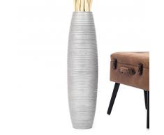 Leewadee Große Bodenvase für Dekozweige hohe Standvase Design Holzvase 75 cm, Mangoholz, Silber