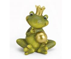 TEMPELWELT Dekofigur Gartenfigur Frosch Froschkönig 15 cm groß aus Keramik grün mit Goldkugel golden, witzige Figur Märchenfrosch als Garten Deko in Stein Optik