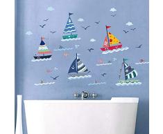 WandSticker4U®- Fliesenaufkleber Kinder SEGELBOOTE I Wandbilder: 175X70cm I Wandtattoo Kinderzimmer Junge Segel Boot Schiff Ozean Meer Maritim Fische Aufkleber I Wand Deko für Badezimmer Bad